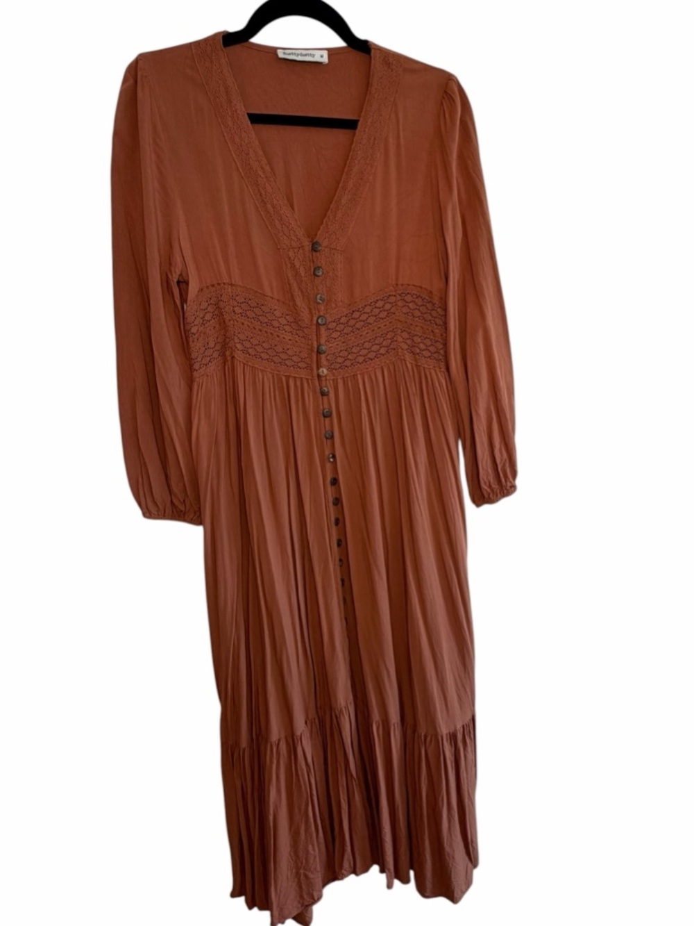 Rusttydustty Boho Prairie Maxi Dress Rust Button Front Cottagecore Earthy M - Picture 5 of 13